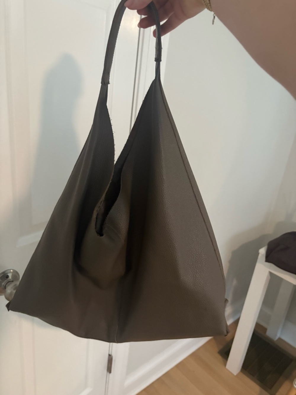Minimalist Pebbled Leather Shoulder Tote - Taupe - Picture 2 of 3